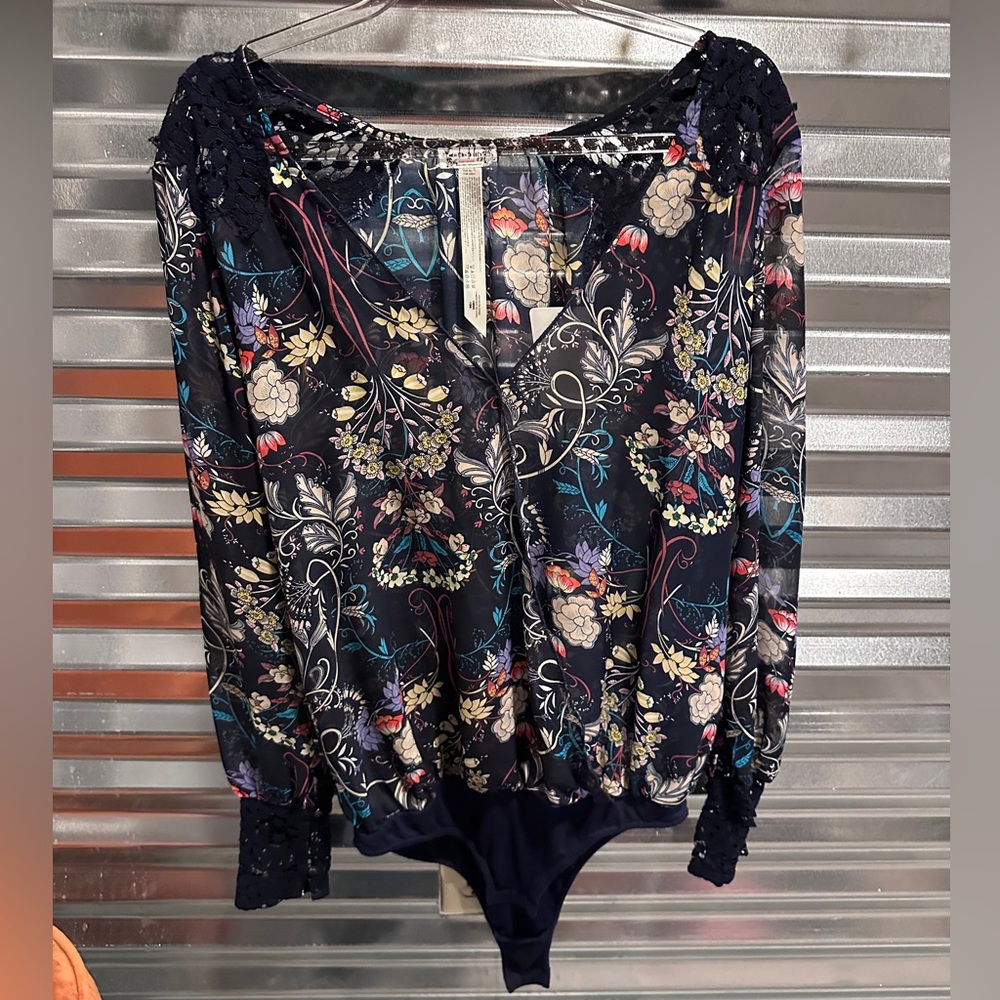 Free people Floral Long Sleeve Bodysuit size small
